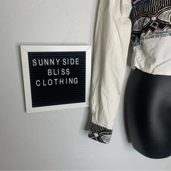 Vintage Roughrider Western Fringe Cropped Button Up Shirt Blue Black Small - Picture 4 of 14